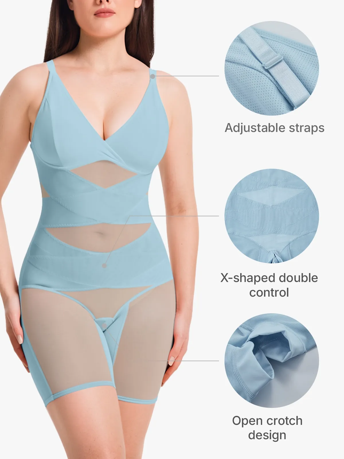 V Neck Comfortable Breathable Mesh Invisible Tummy Control Bodysuit