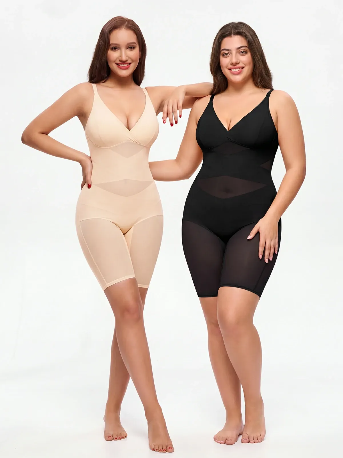 V Neck Comfortable Breathable Mesh Invisible Tummy Control Bodysuit
