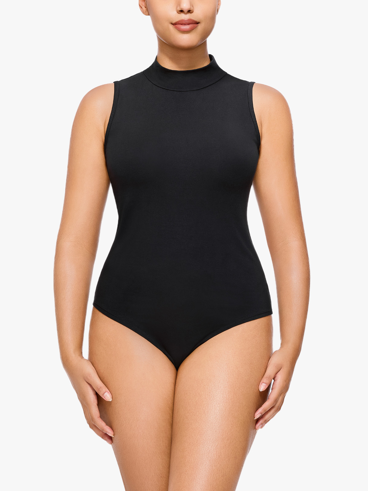 Turtleneck Sleeveless Button Down Bodysuit-Brabic