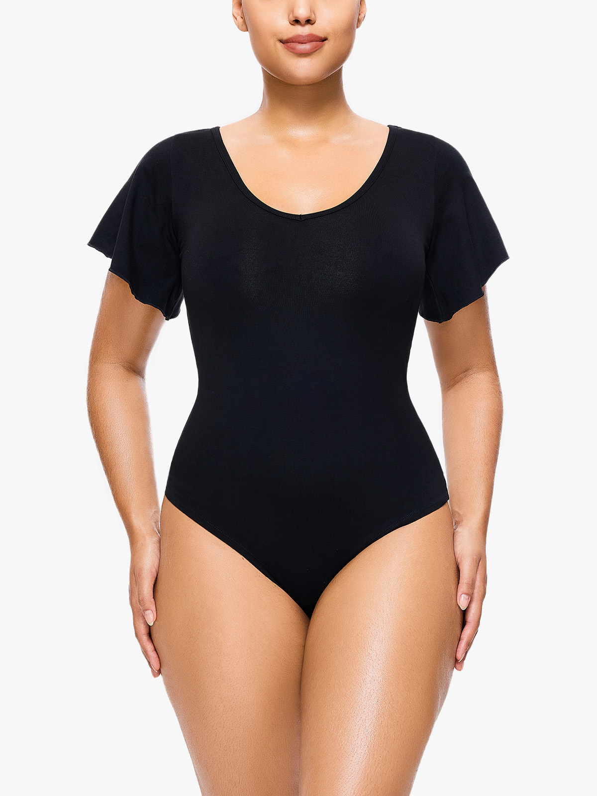 V Neck Short Sleeve Basic Shapwear Bodysuit-Brabic