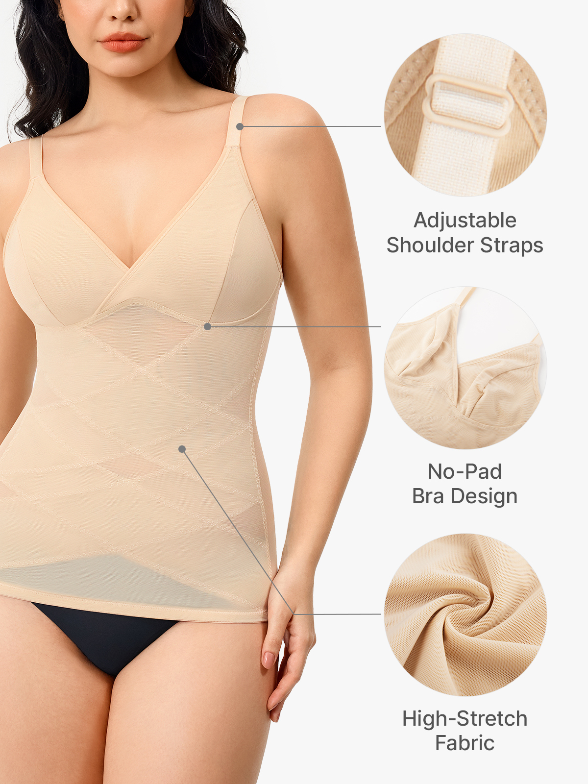 Breathable Shapewear Tank Top with Built in Bra Firm Tummy Control Vest