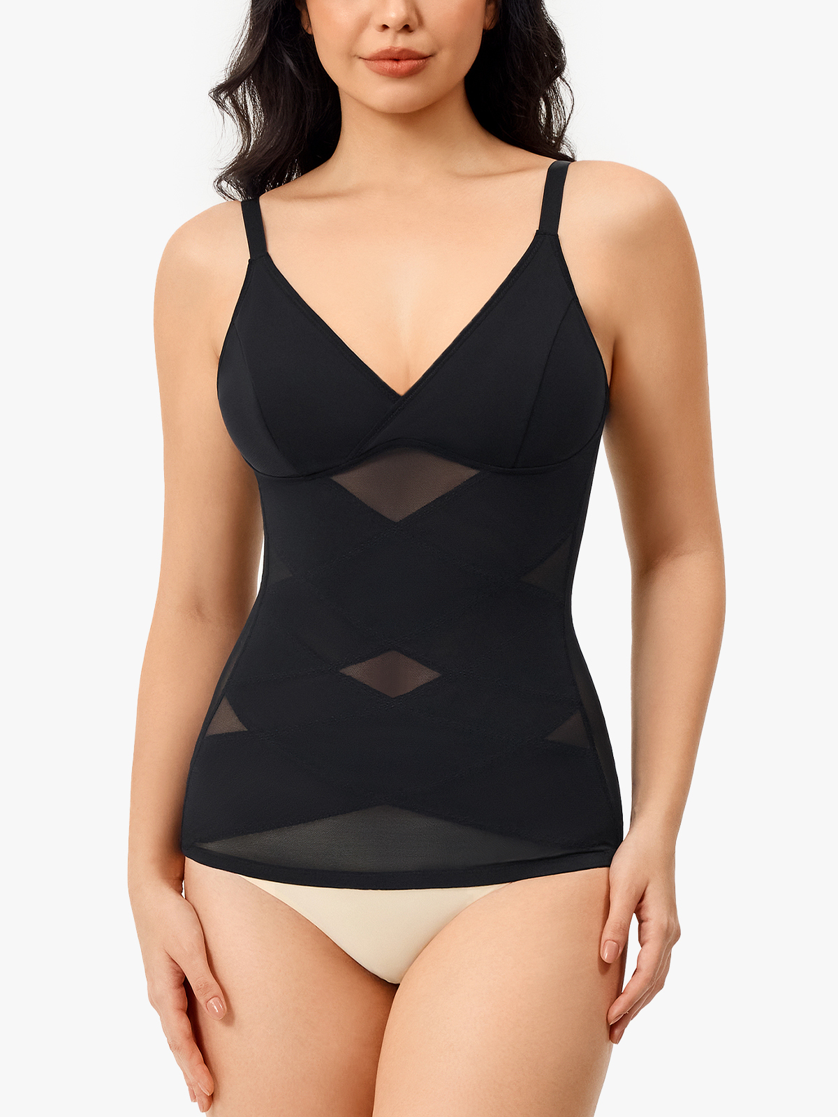 Breathable Shapewear Tank Top with Built in Bra Firm Tummy Control Vest