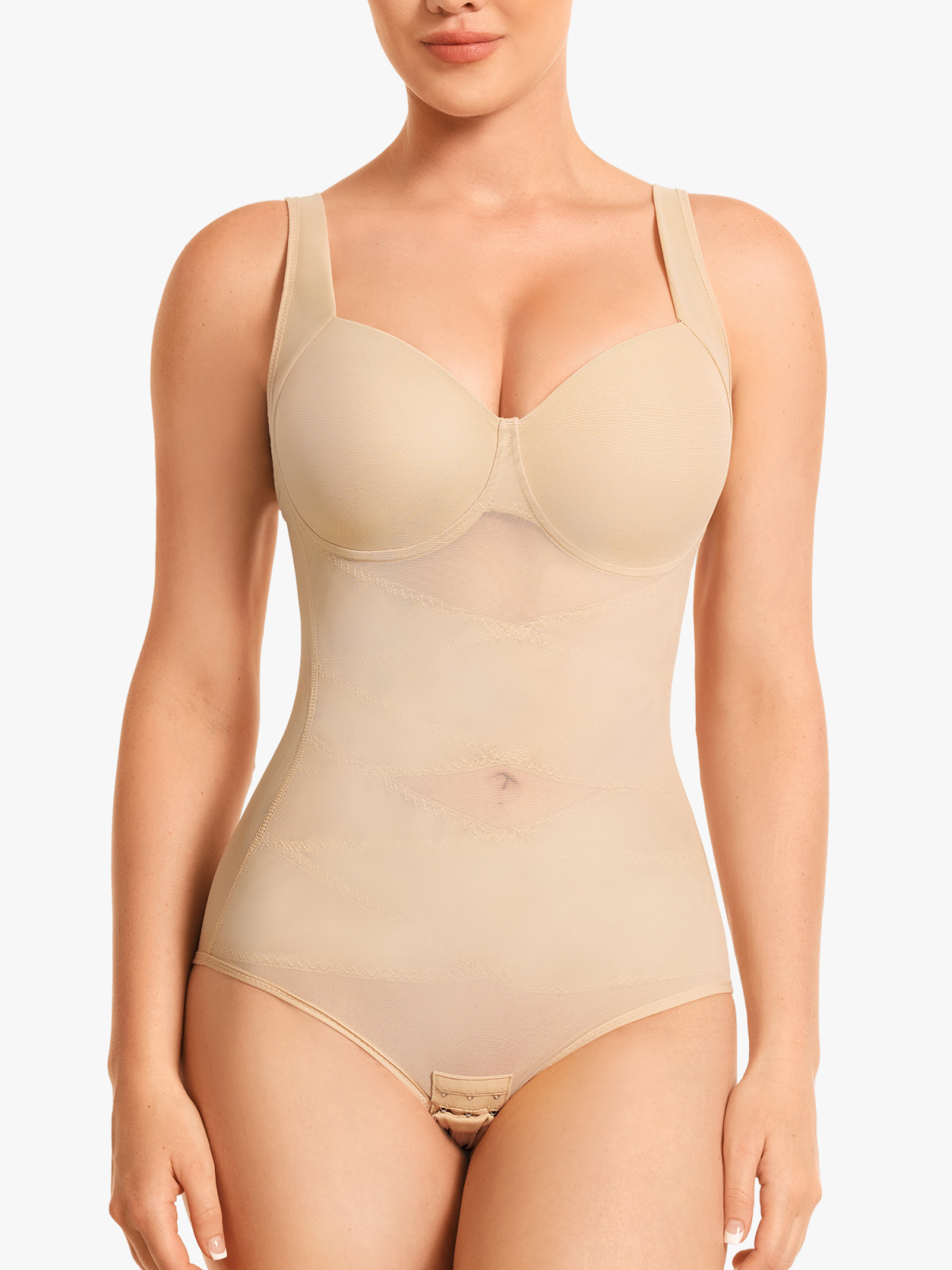 Mesh Wireless Tummy Control Brief Bodysuit