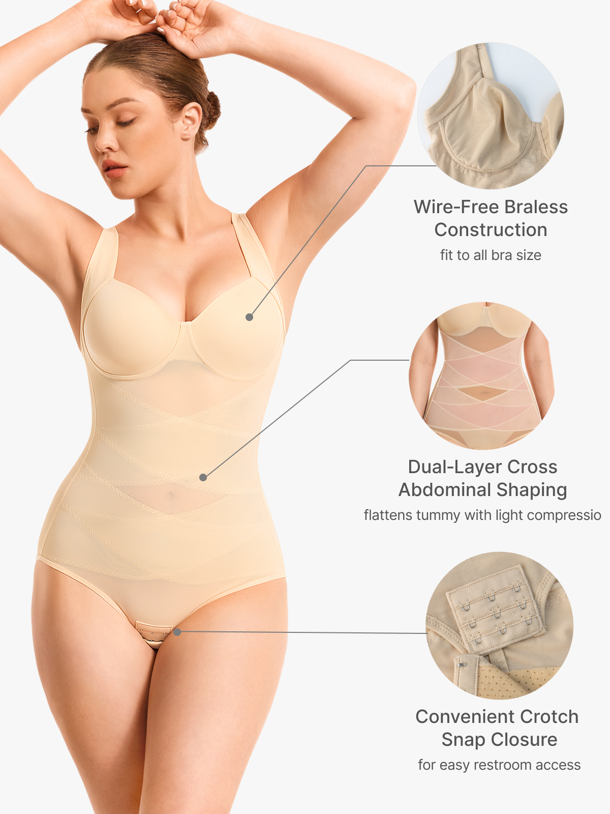 Mesh Wireless Tummy Control Brief Bodysuit
