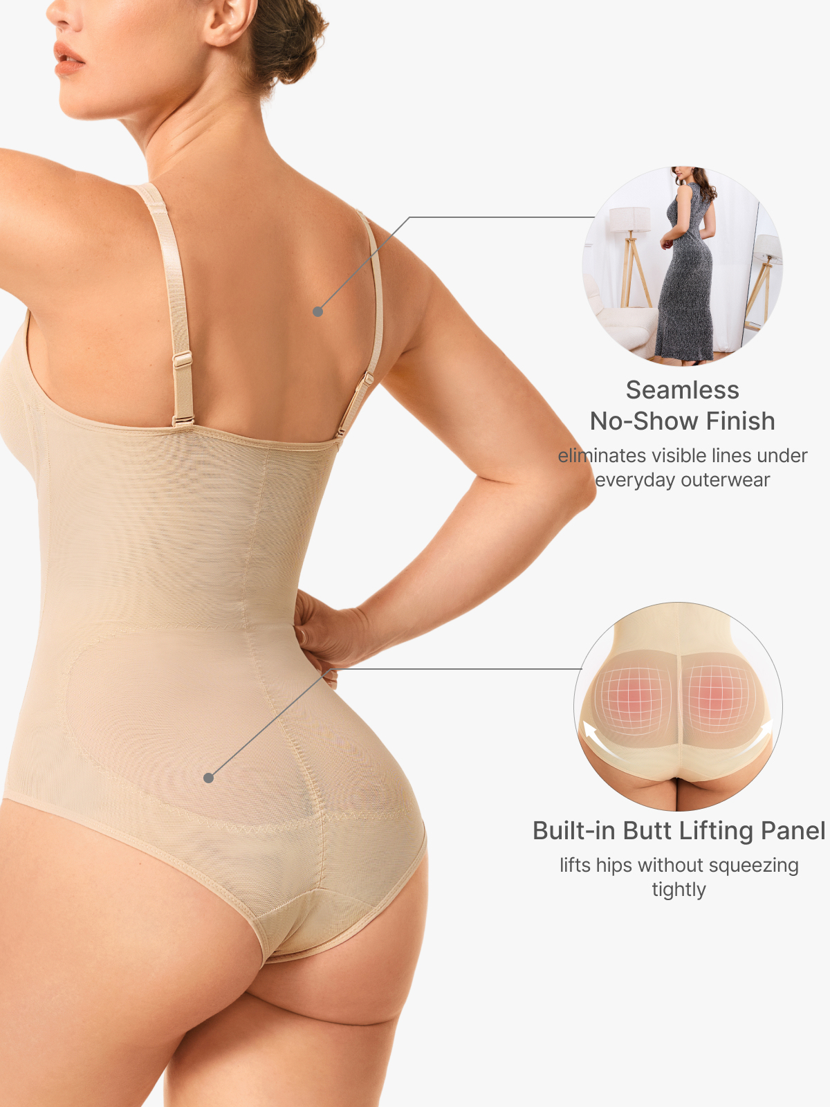 Mesh Wireless Tummy Control Brief Bodysuit