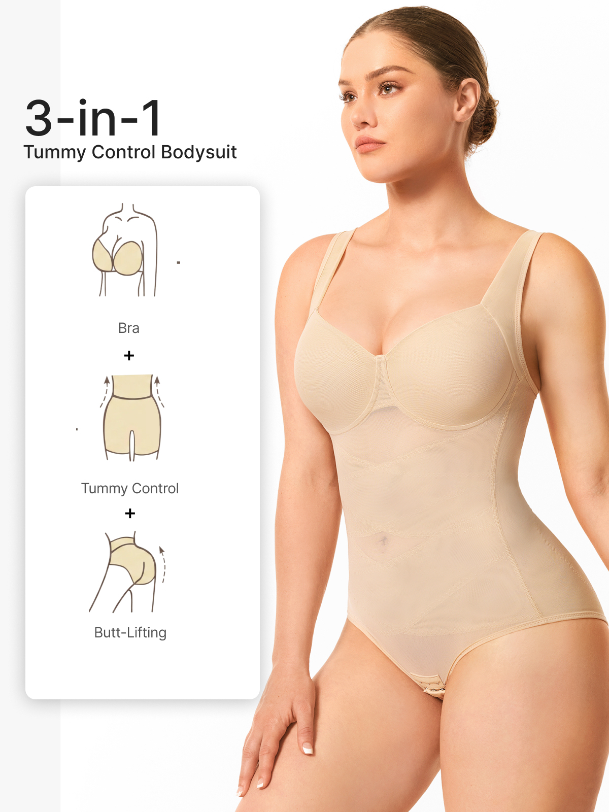 Mesh Wireless Tummy Control Brief Bodysuit