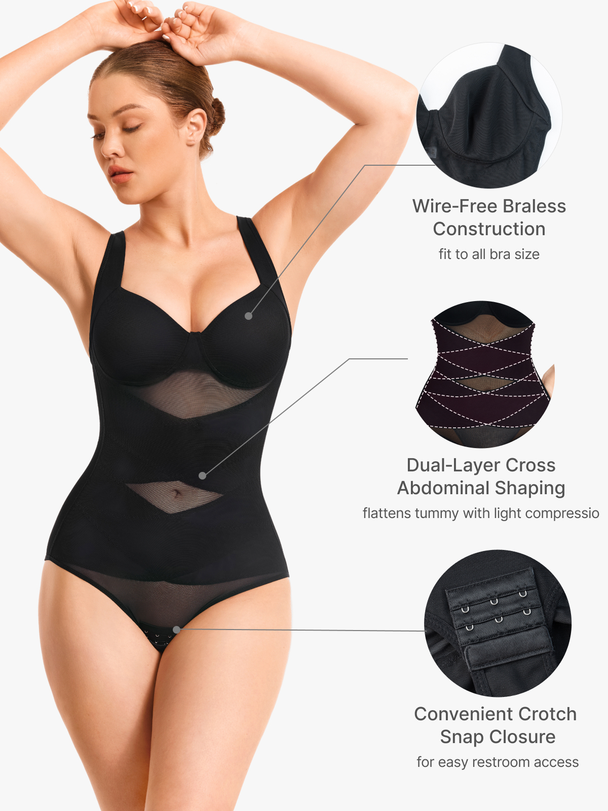 Mesh Wireless Tummy Control Brief Bodysuit