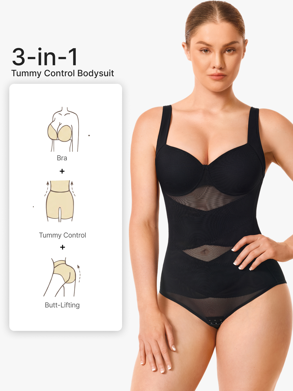 Mesh Wireless Tummy Control Brief Bodysuit