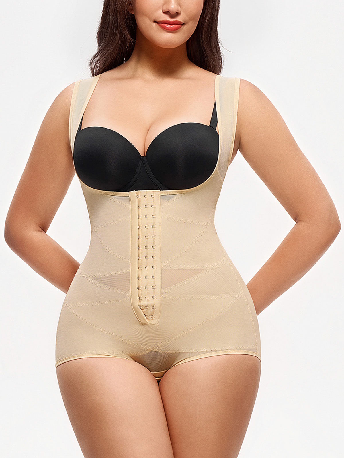 Breathable Hip Lift Open Bust Mesh Bodysuit