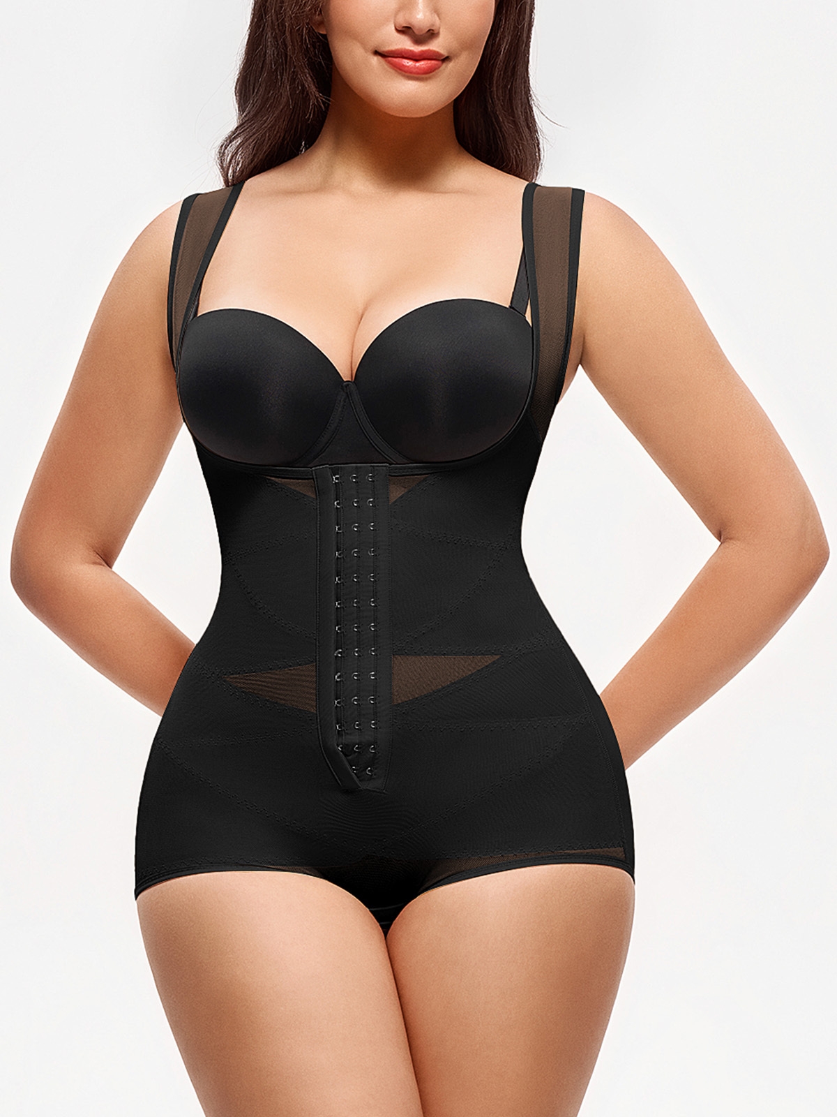 Breathable Hip Lift Open Bust Mesh Bodysuit