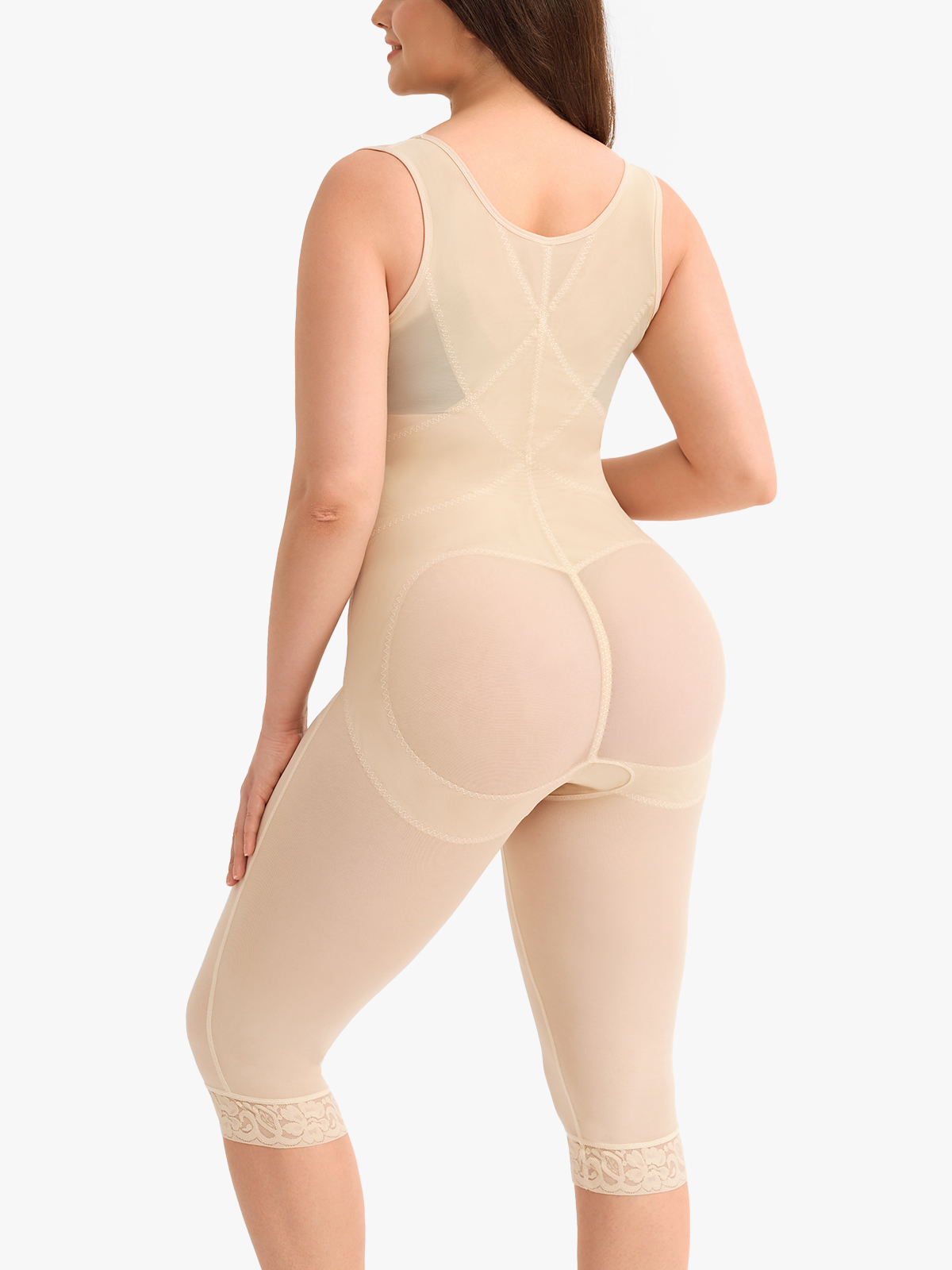 Breathable Invisible Mesh Double Tummy Control Lifting Butt Lifting Body Shaper Open Bust Mid Thigh