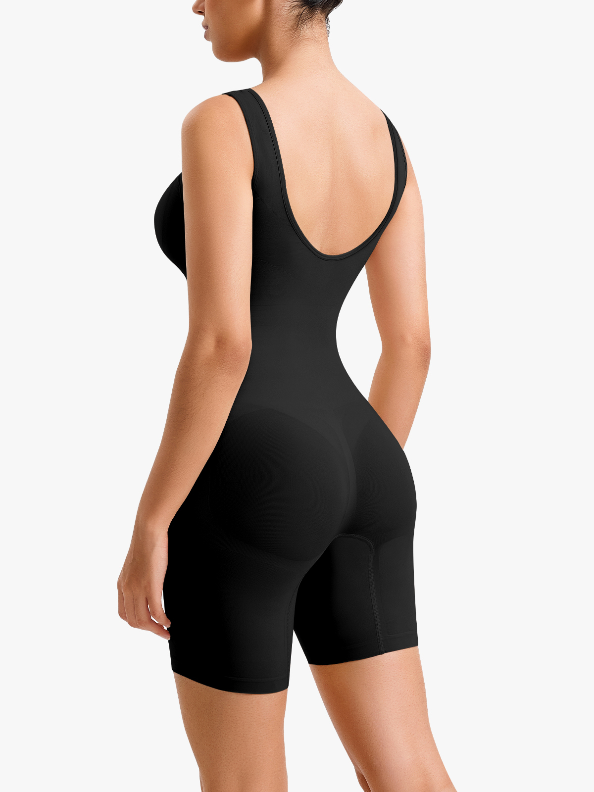 Seamless V-Neck Crotch Opening Mid Thigh Bodysuit-Brabic