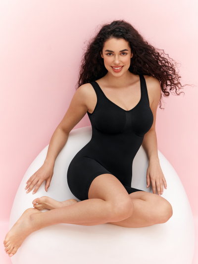 Seamless V-Neck Crotch Opening Mid Thigh Bodysuit