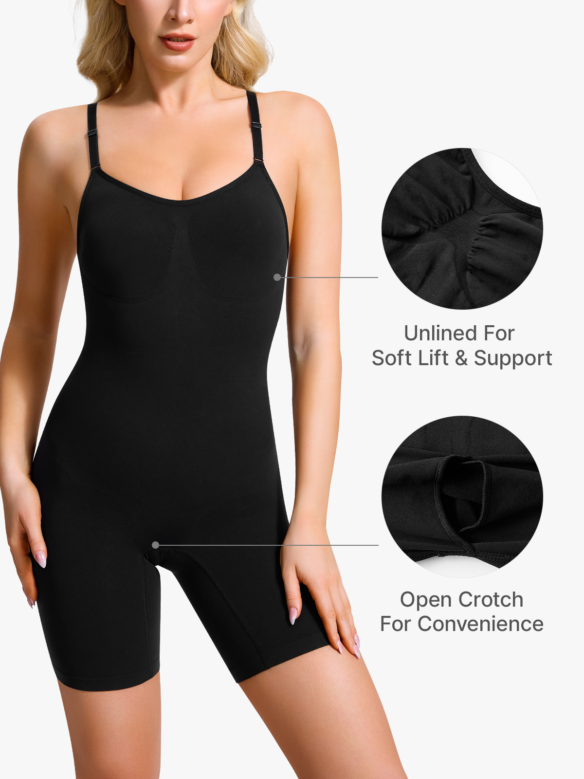 Seamless Crotch Opening Cami Mid Thigh Bodysuit-Brabic