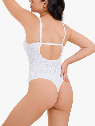 Lace Plunge Cutout Cami Thong Bodysuit