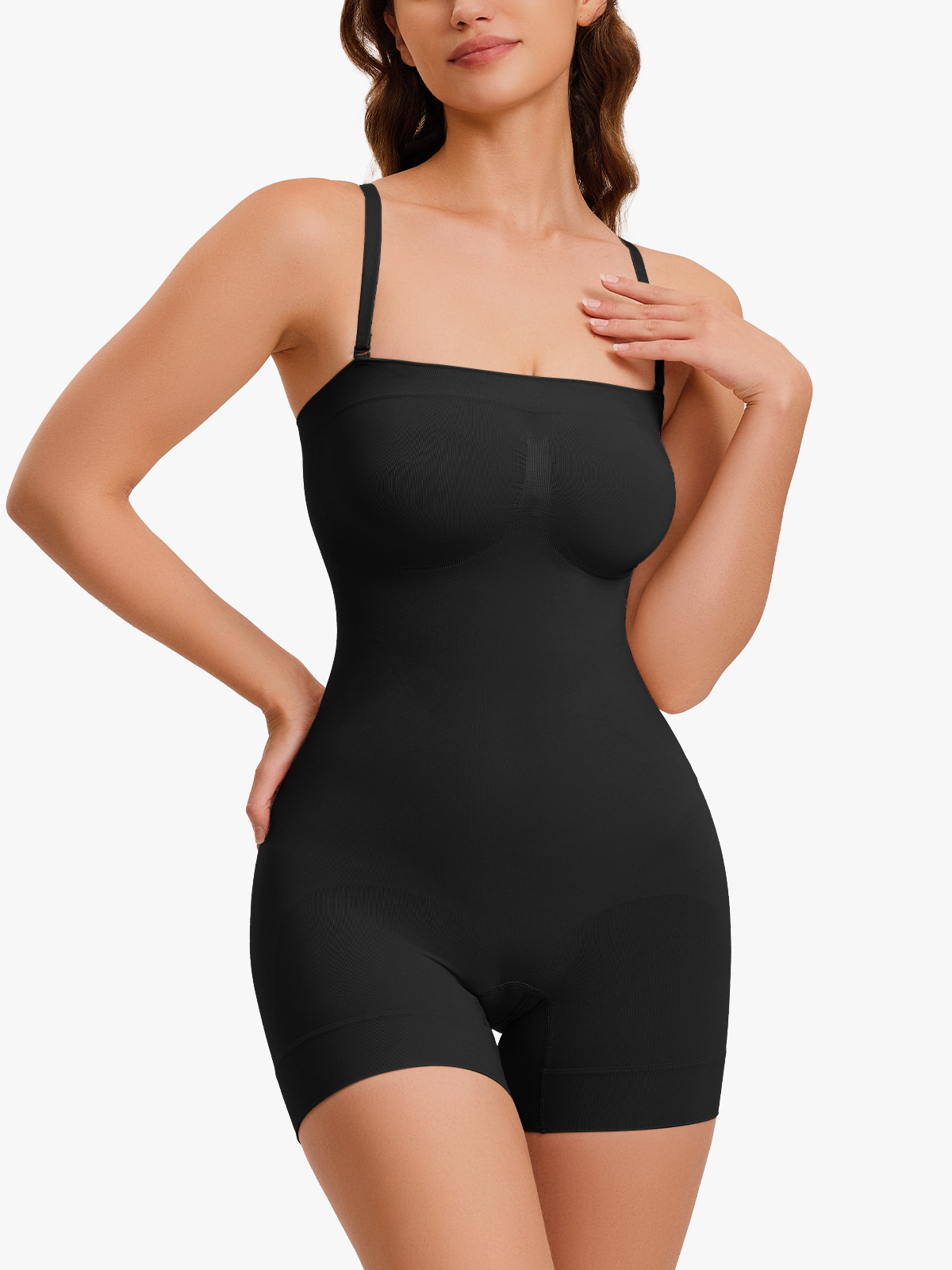 Seamless Removable Adjustable Straps Crotch Opening Shortie Bodysuit