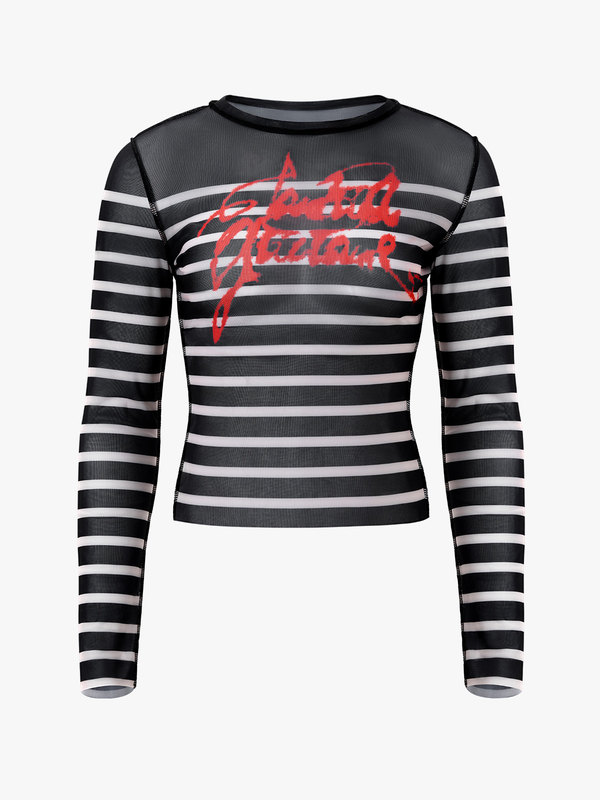 Sheer Mesh Contrast Striped See Through Long Sleeve Crop Top-Brabic