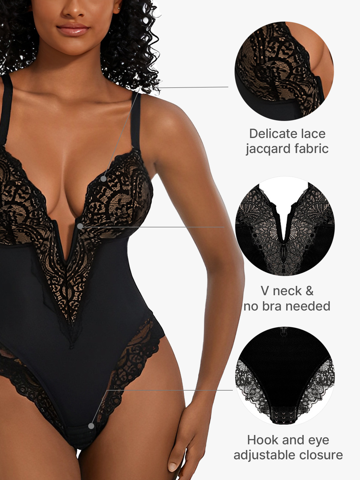 Lace Plunge Crotch Opening Cami Thong Bodysuit