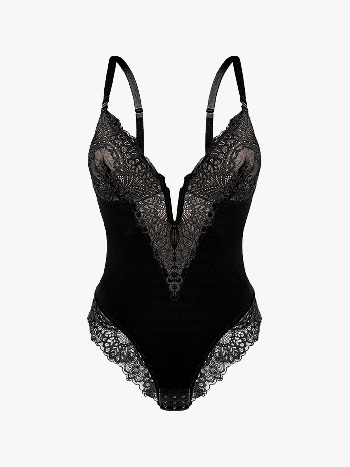 Lace Plunge Crotch Opening Cami Thong Bodysuit