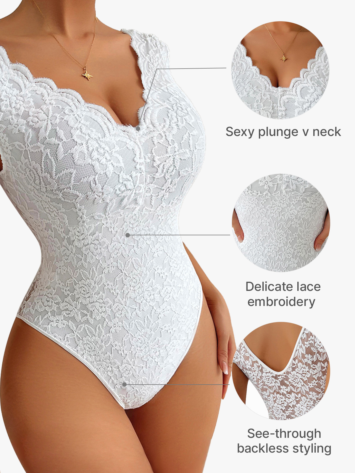 Lace Embroidery V Neck Crotch Opening Backless Cap Sleeve Brief Bodysuit