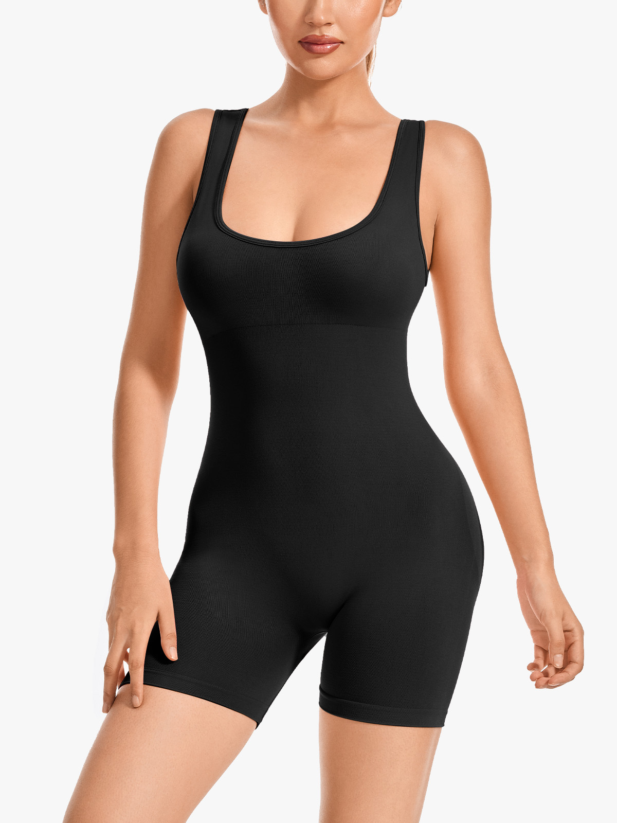 Seamless Cutout Butt Lifing Sleeveless Workout Mid Thigh Romper-Brabic