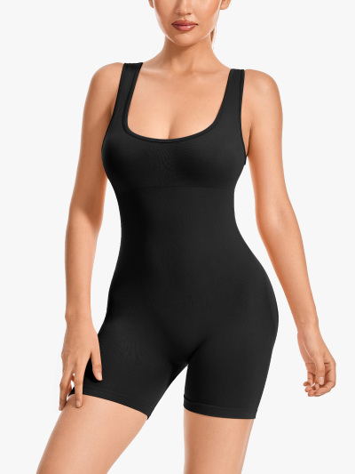 Seamless Cutout Butt Lifing Sleeveless Workout Mid Thigh Romper