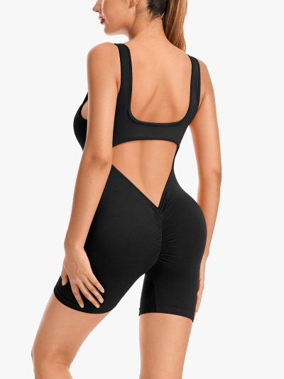 Seamless Cutout Butt Lifing Sleeveless Workout Mid Thigh Romper