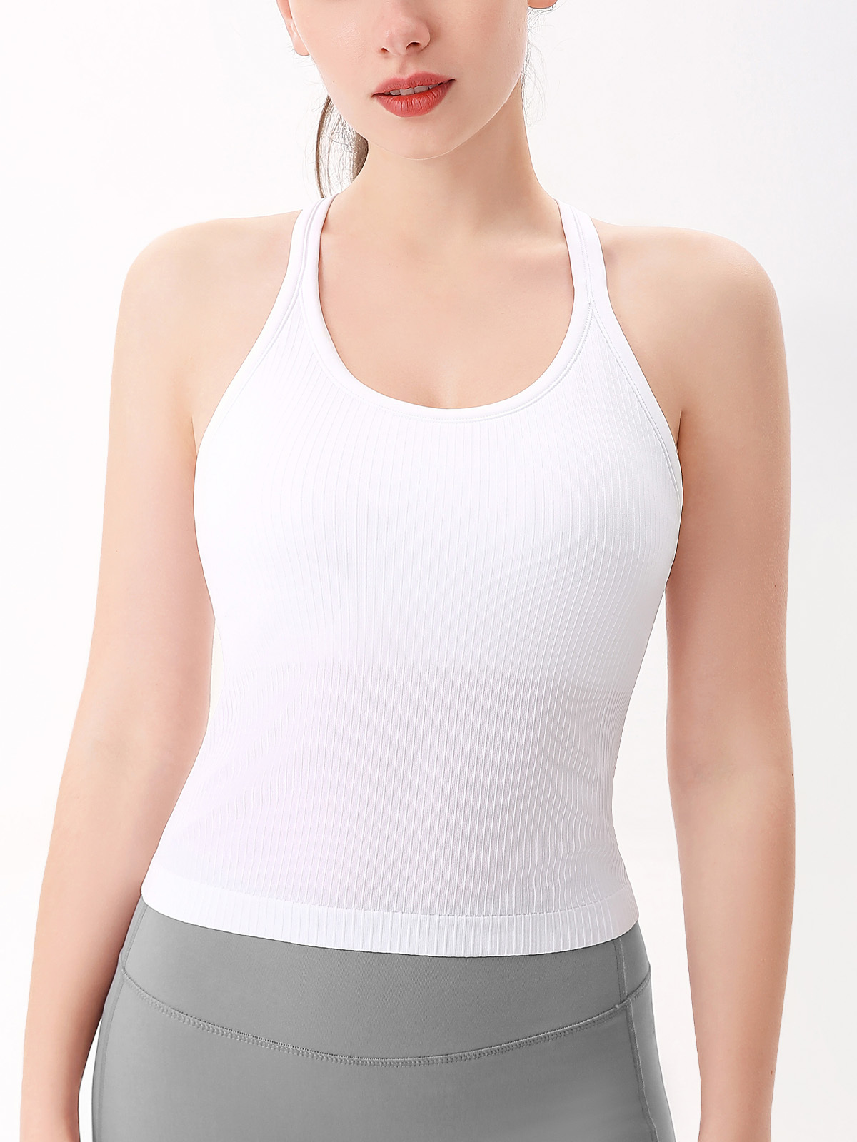 Ribbed Racerback Active Yoga Tank Tops for Women with Built in Bra