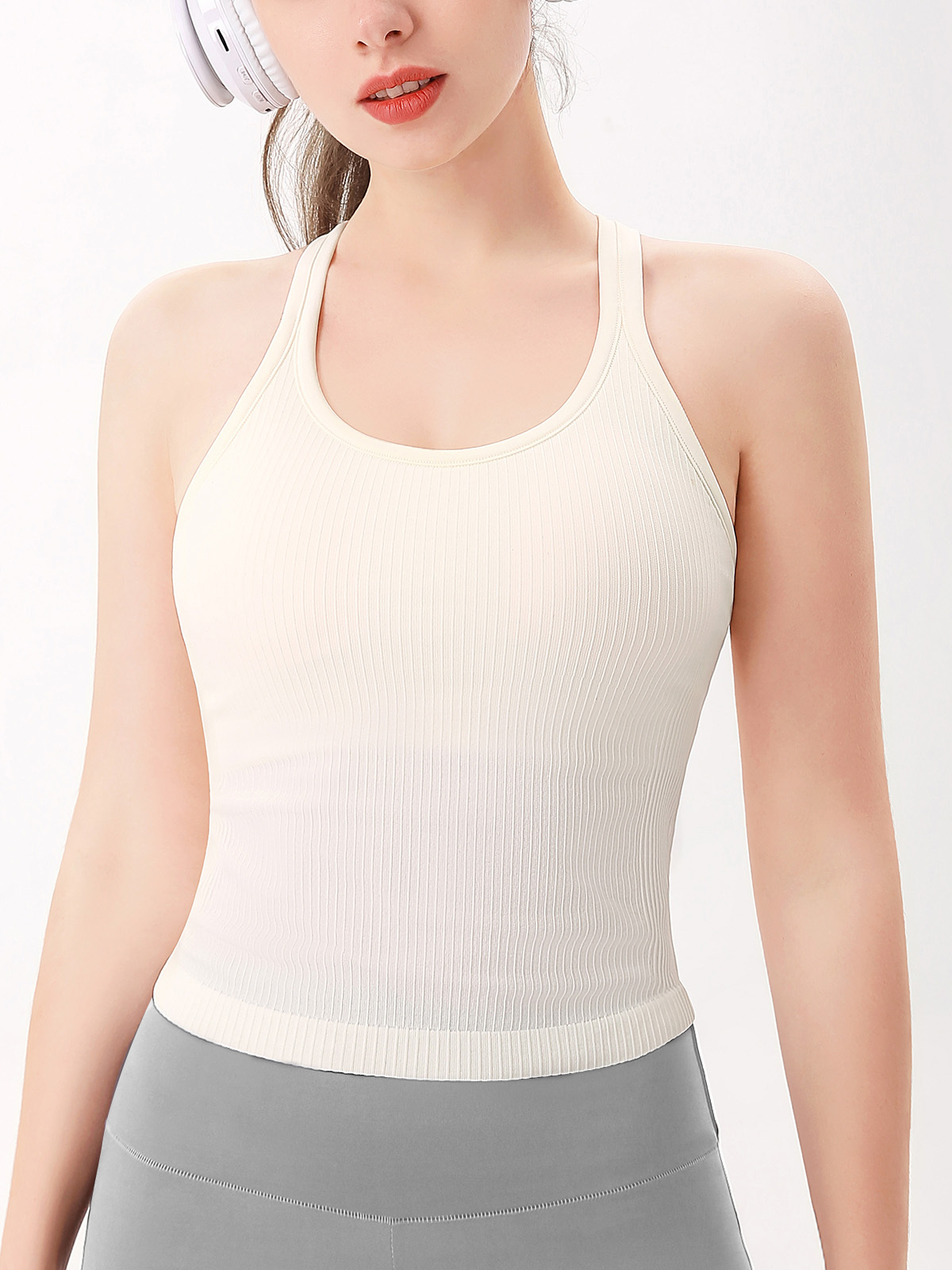 Ribbed Racerback Active Yoga Tank Tops for Women with Built in Bra