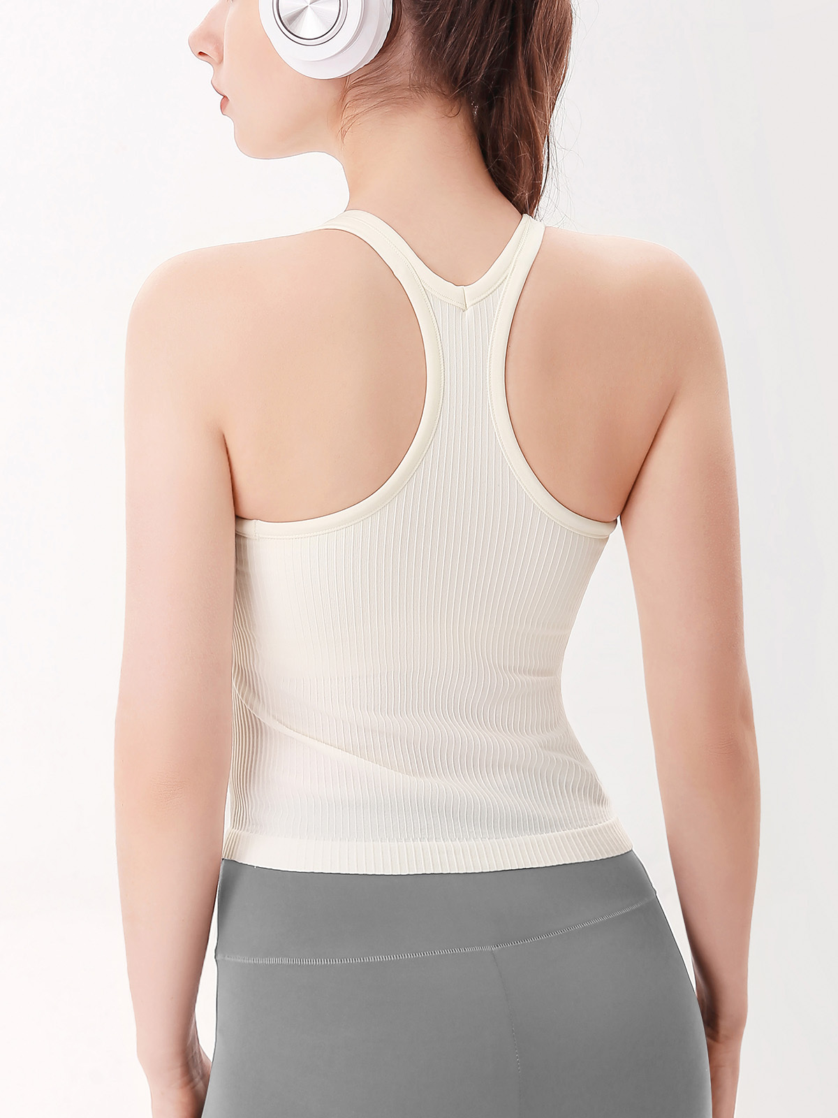 Ribbed Racerback Active Yoga Tank Tops for Women with Built in Bra