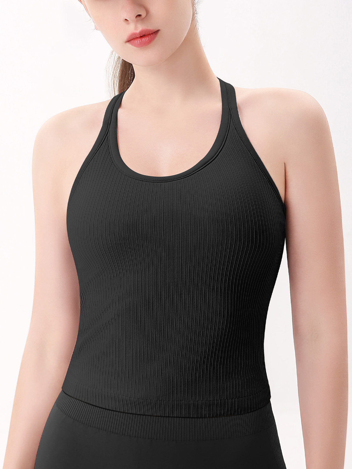 Ribbed Racerback Active Yoga Tank Tops for Women with Built in Bra