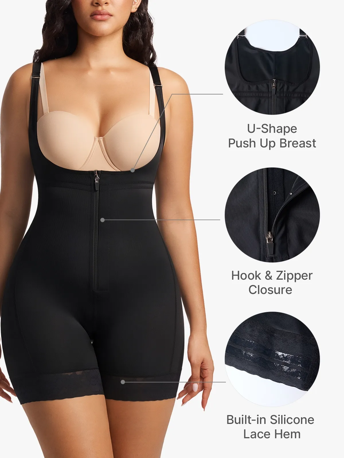Open Bust Tummy Control Crotch Opening Mid Thigh Bodysuit