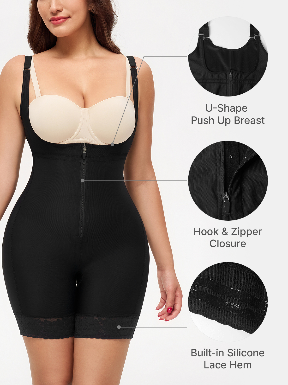 Open Bust Tummy Control Crotch Opening Mid Thigh Bodysuit