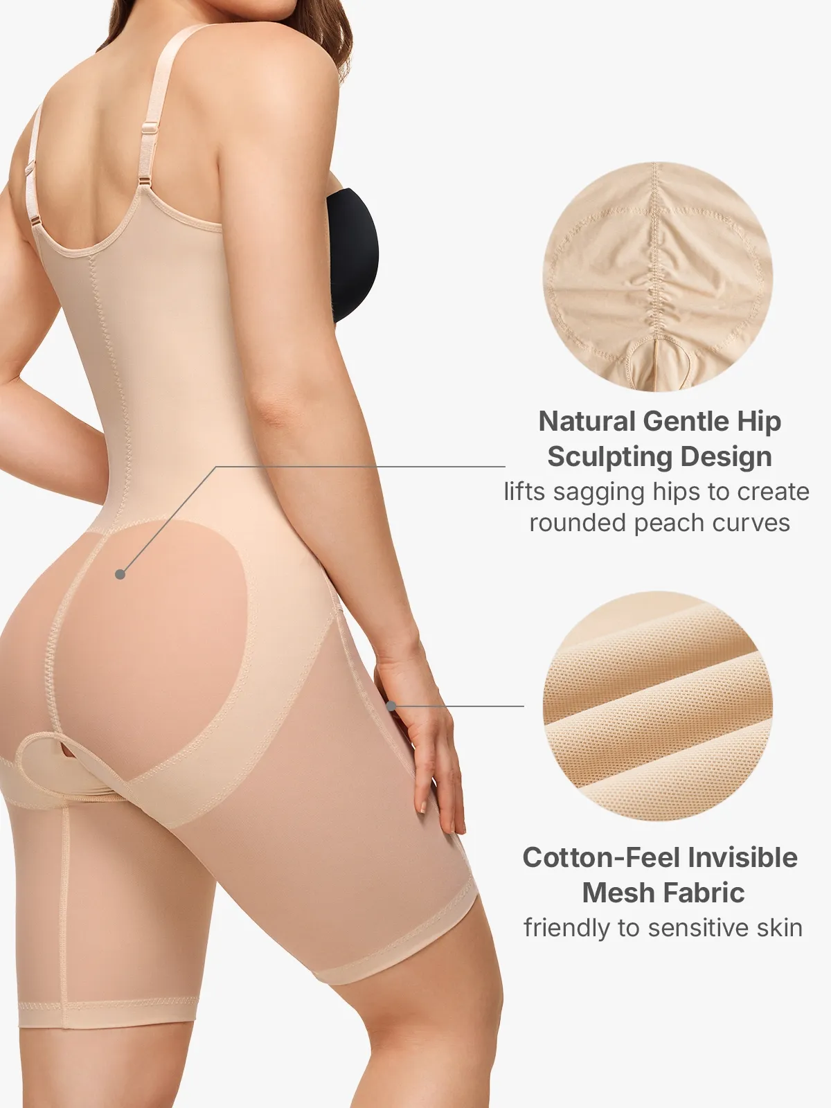 Mesh Open Bust Tummy Control Butt Lifting Mid-Thigh Bodysuit