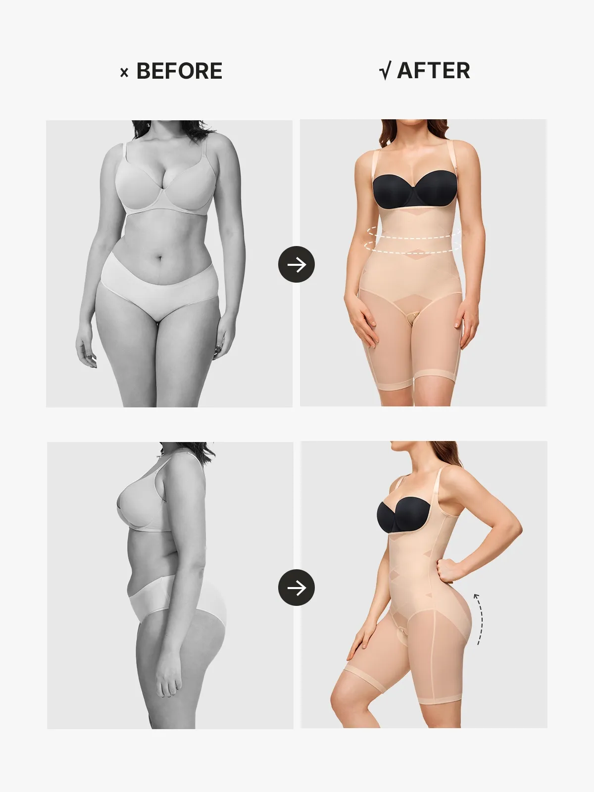 Mesh Open Bust Tummy Control Butt Lifting Mid-Thigh Bodysuit