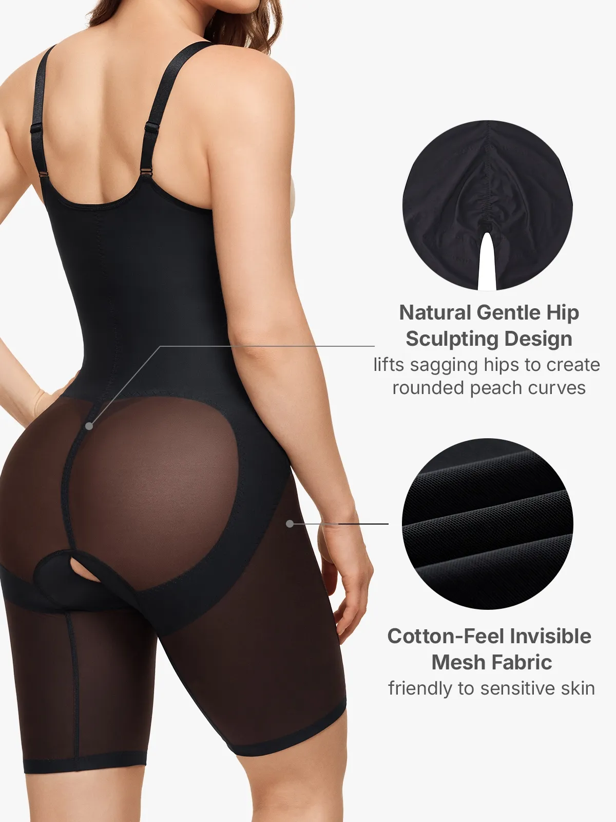 Mesh Open Bust Tummy Control Butt Lifting Mid-Thigh Bodysuit