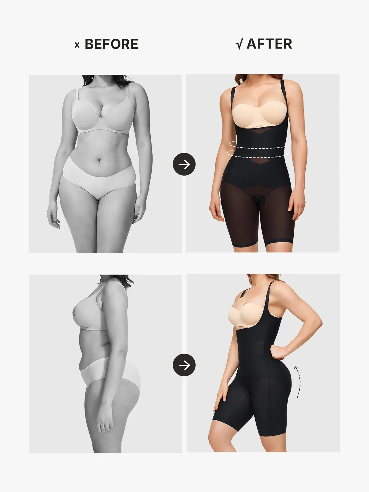 Mesh Open Bust Tummy Control Butt Lifting Mid-Thigh Bodysuit