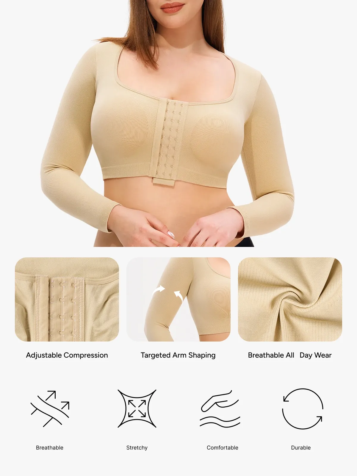 Front-Closure Arm Compression Long Sleeve Top