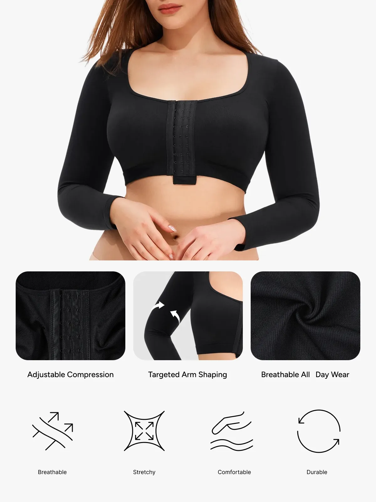 Front-Closure Arm Compression Long Sleeve Top