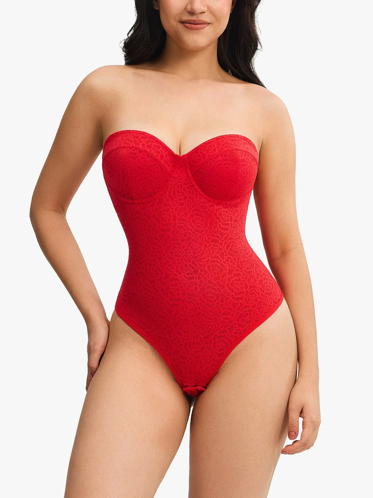Lace Underwire Strapless Thong Bodysuit