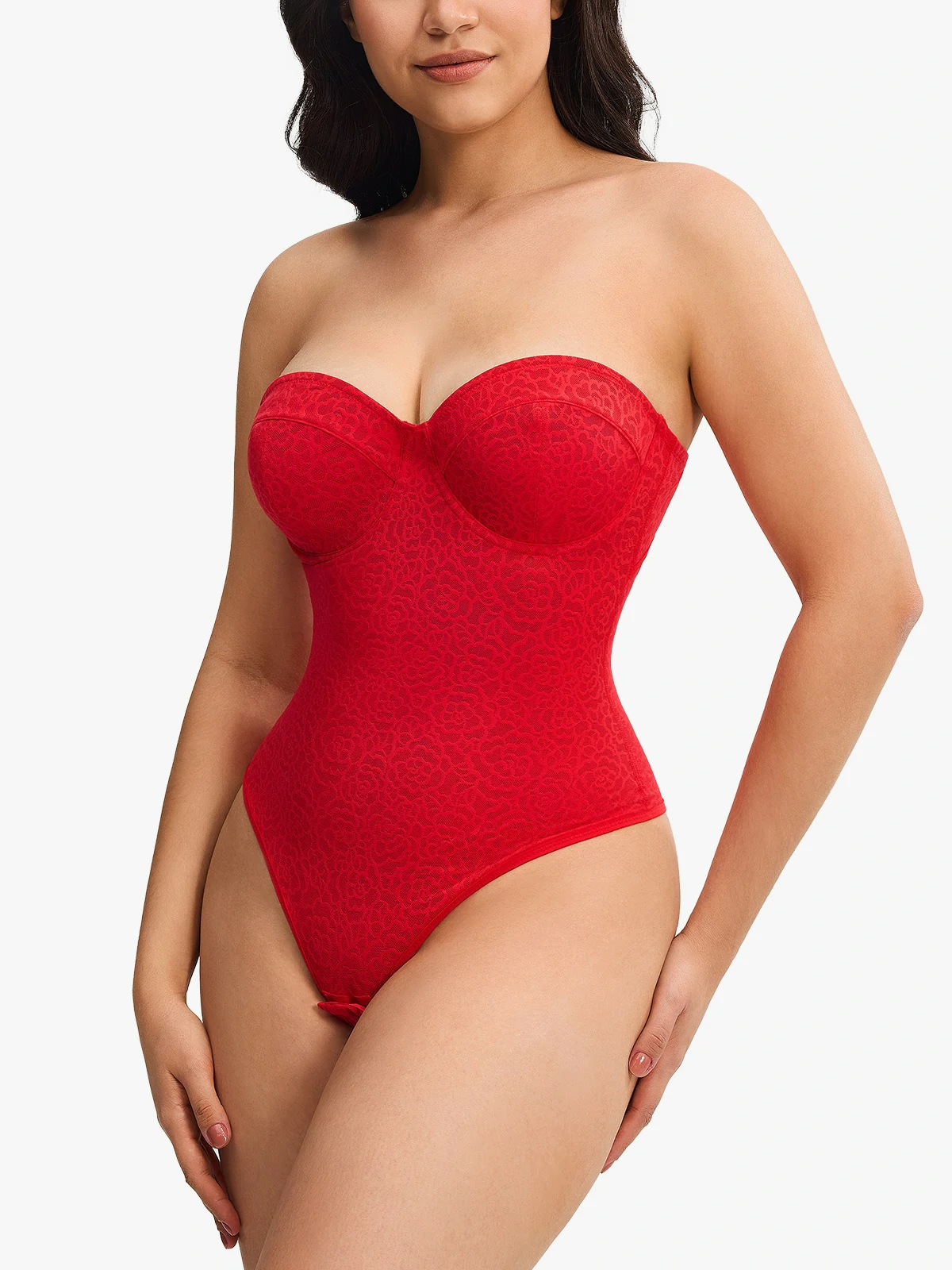 Lace Underwire Strapless Thong Bodysuit