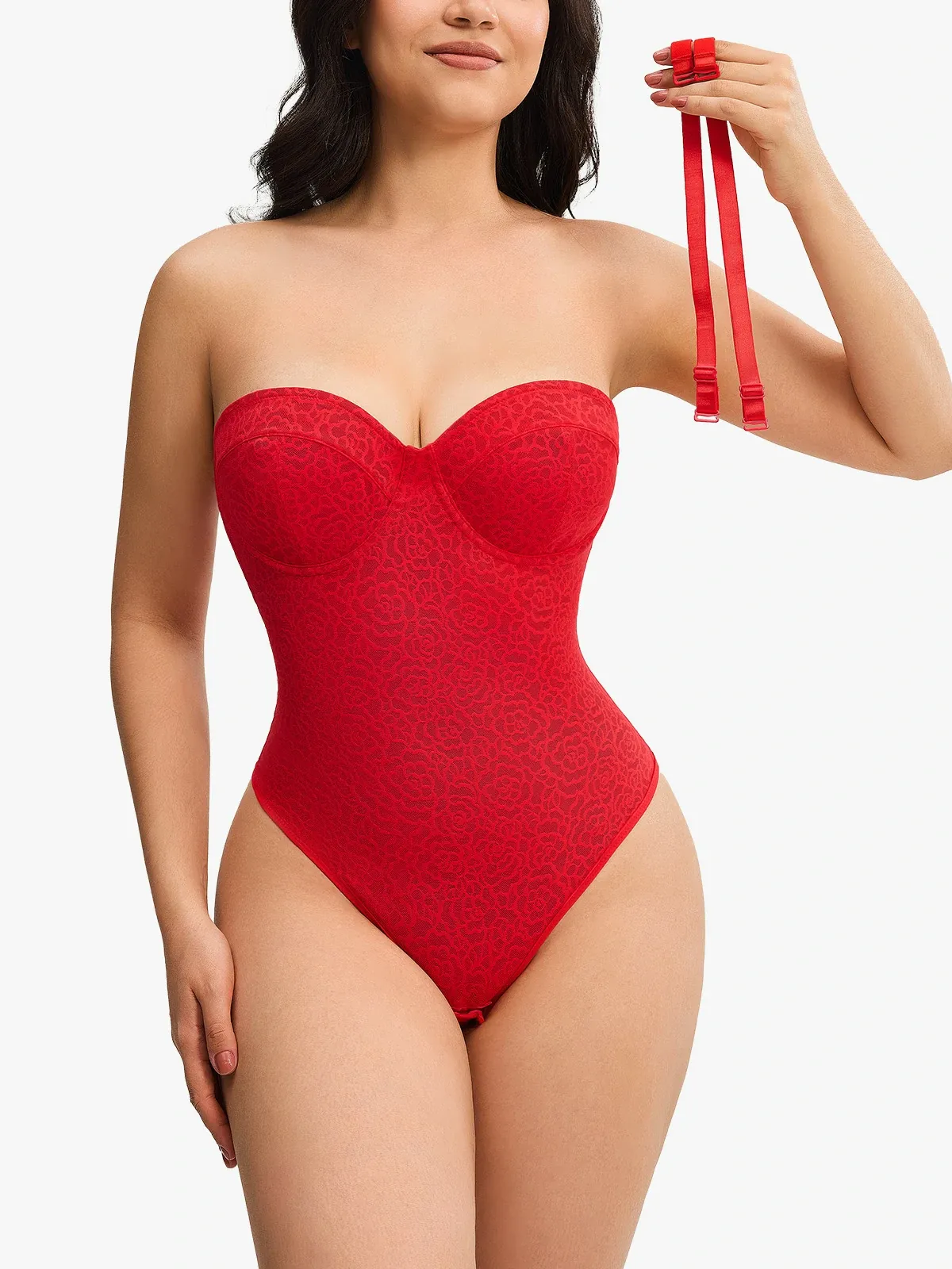 Lace Underwire Strapless Thong Bodysuit
