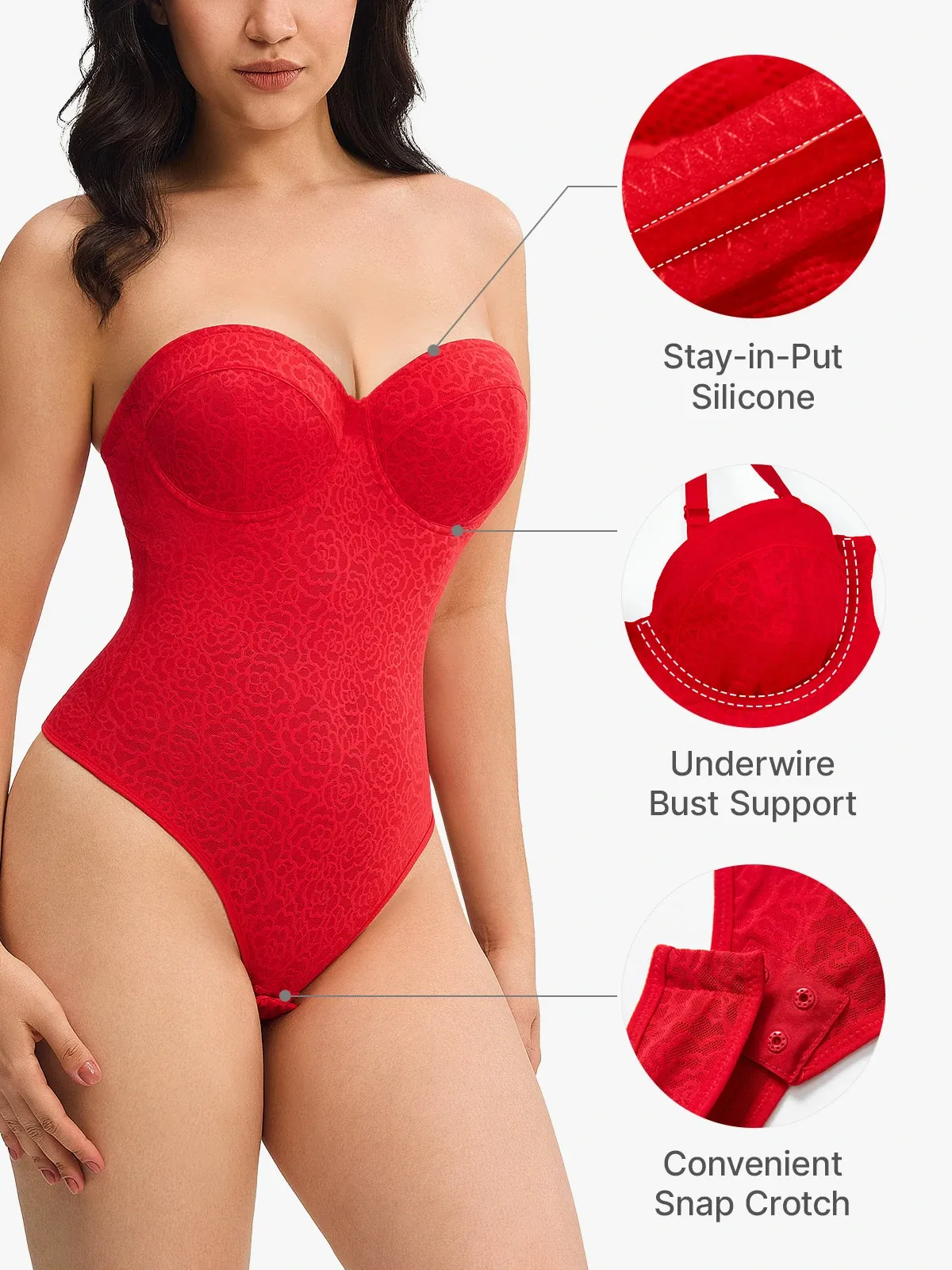 Lace Underwire Strapless Thong Bodysuit