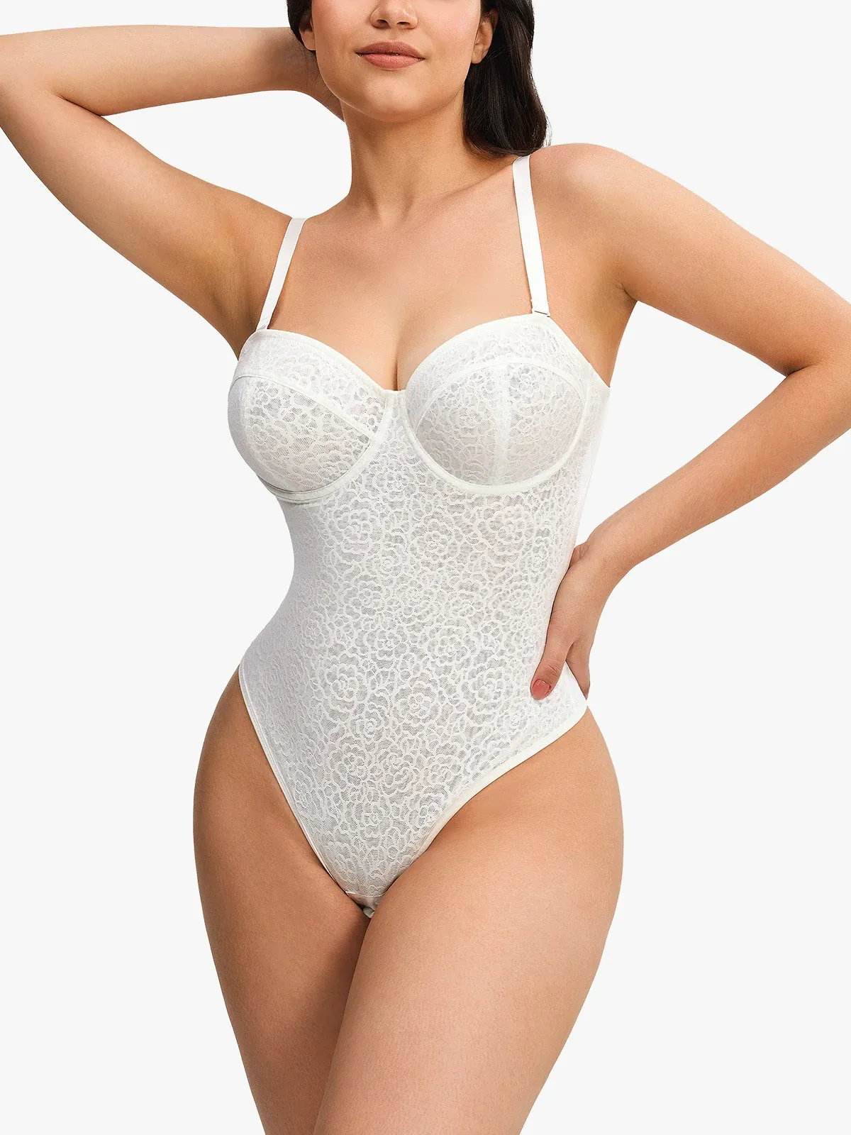 Lace Underwire Strapless Thong Bodysuit