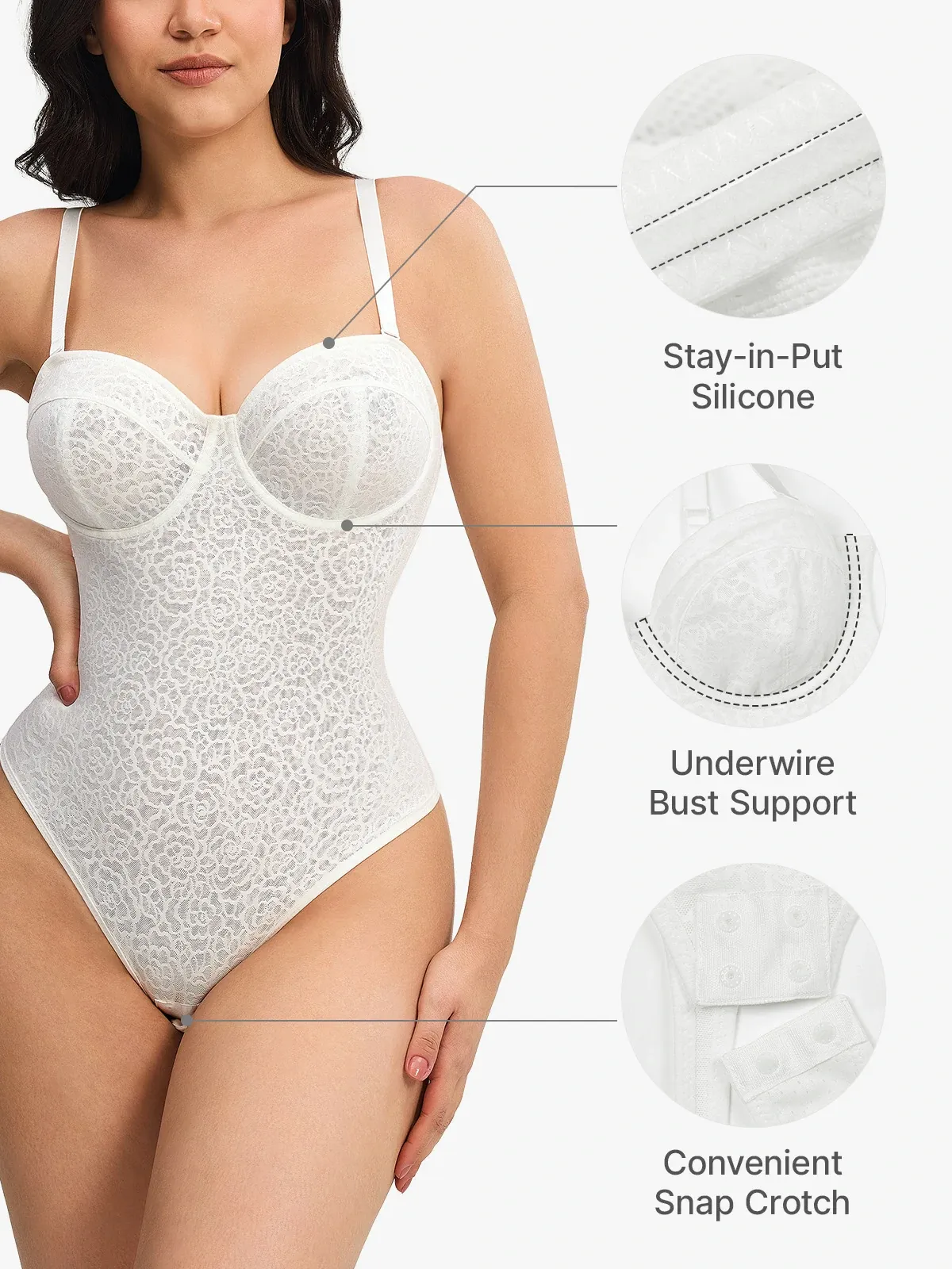 Lace Underwire Strapless Thong Bodysuit