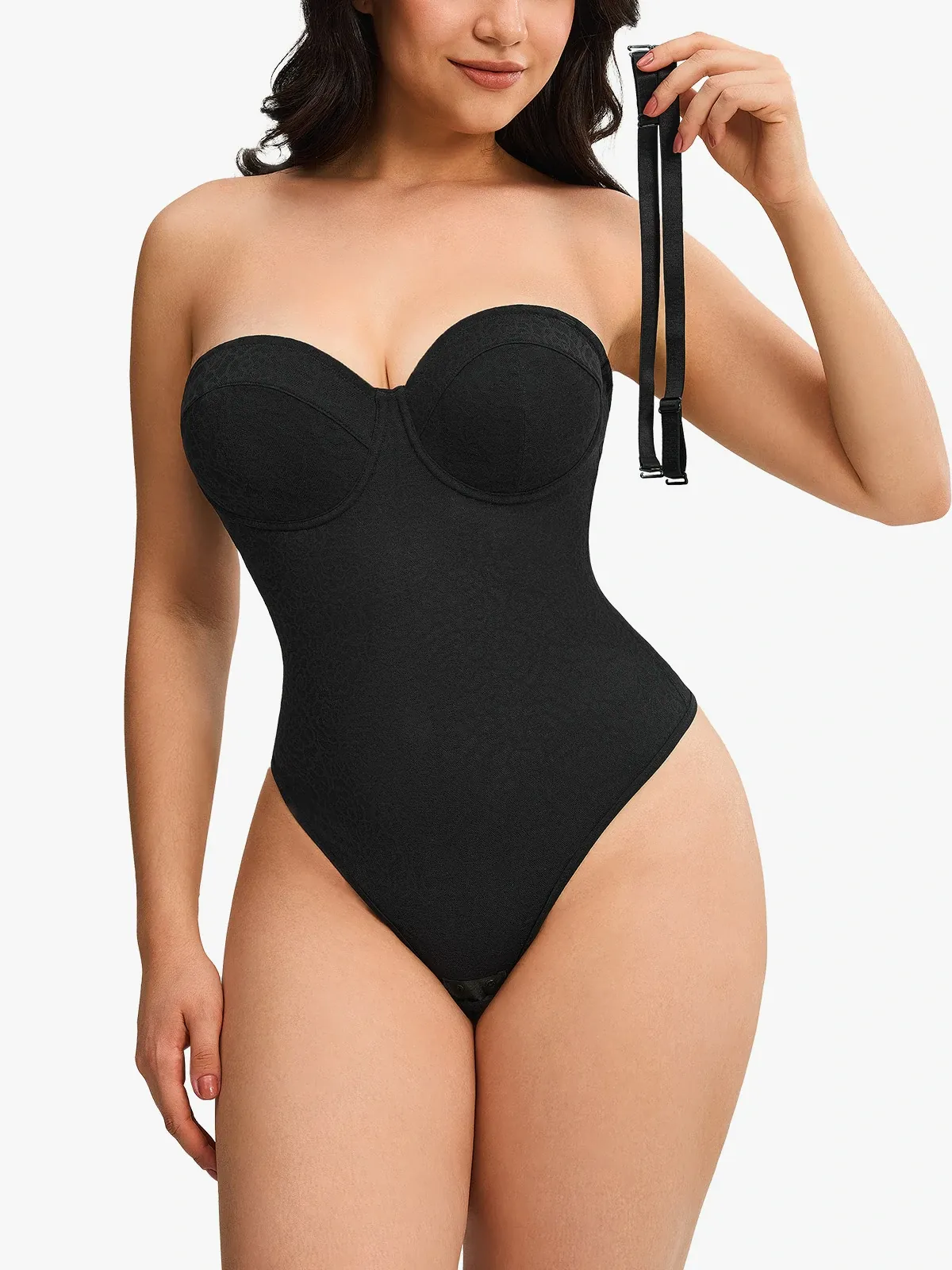 Lace Underwire Strapless Thong Bodysuit