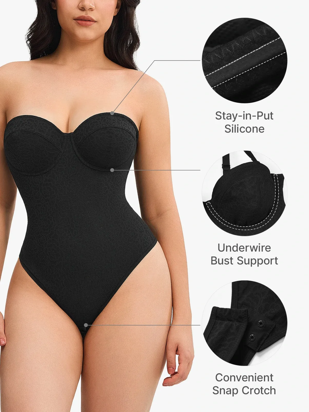 Lace Underwire Strapless Thong Bodysuit