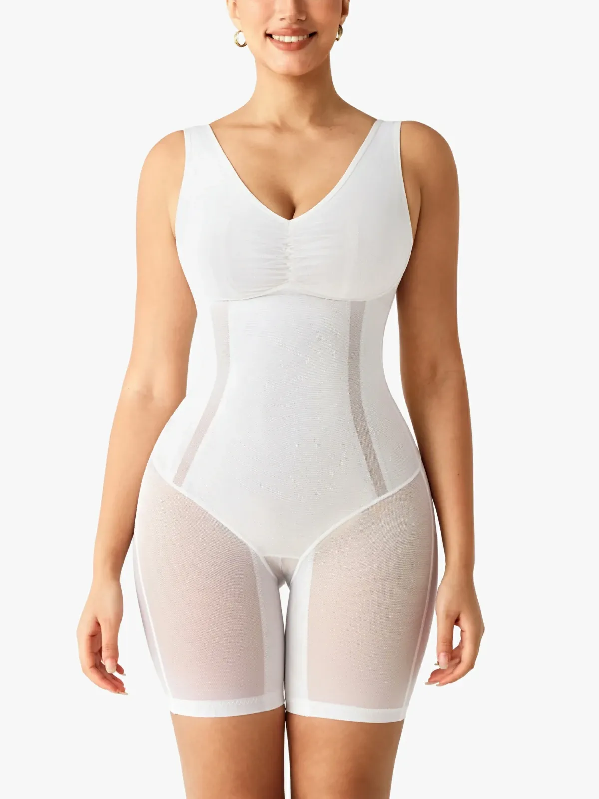 Mesh Double Smoothing Tank Mid-Thigh Bodysuit