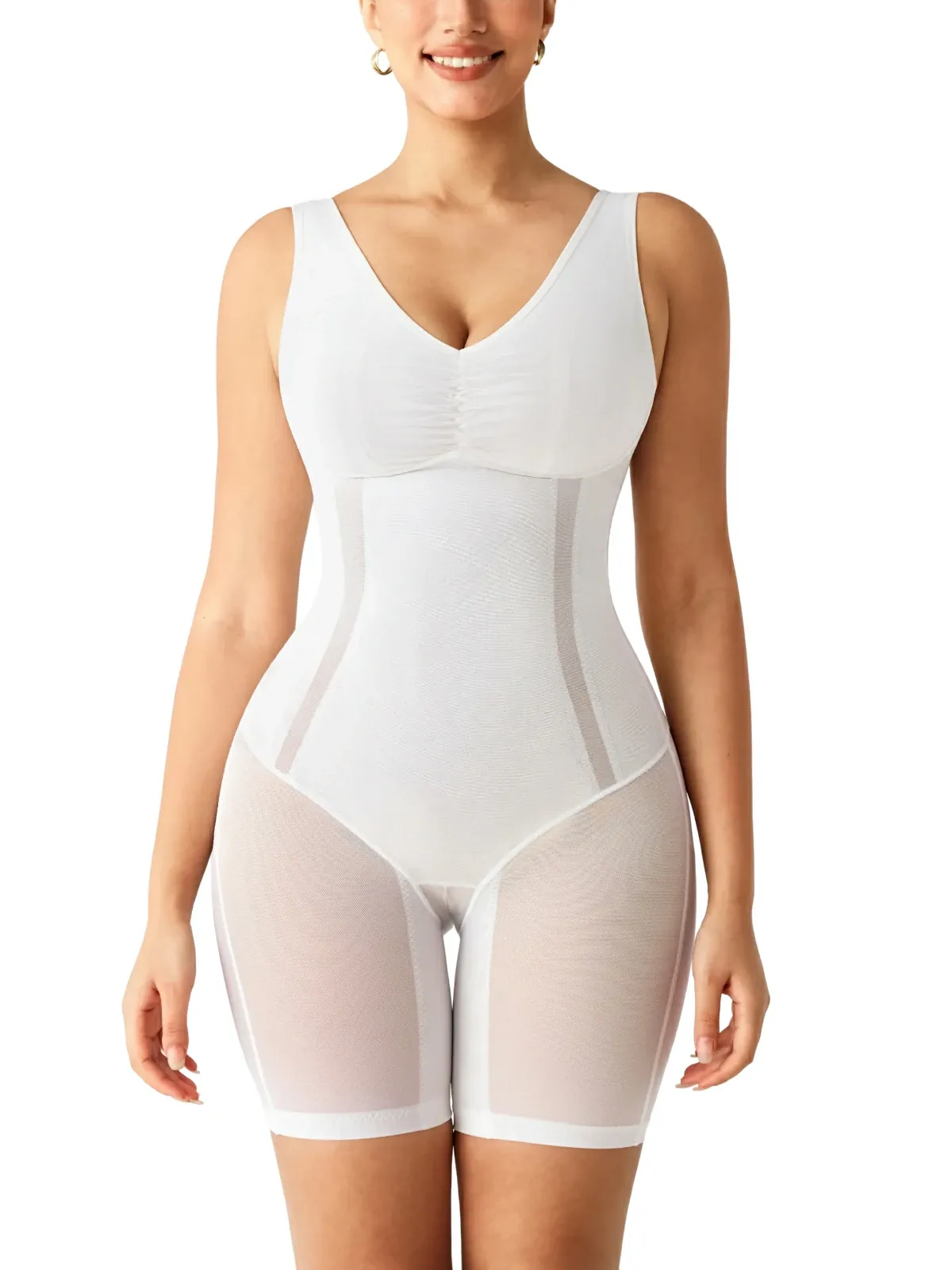 Mesh Double Smoothing Tank Mid-Thigh Bodysuit