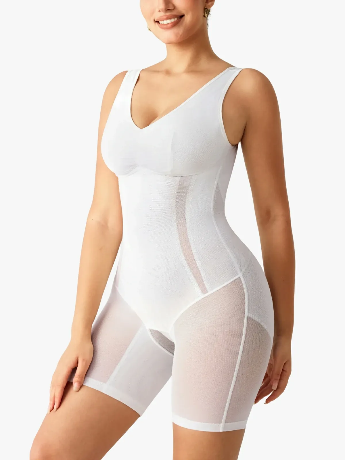 Mesh Double Smoothing Tank Mid-Thigh Bodysuit